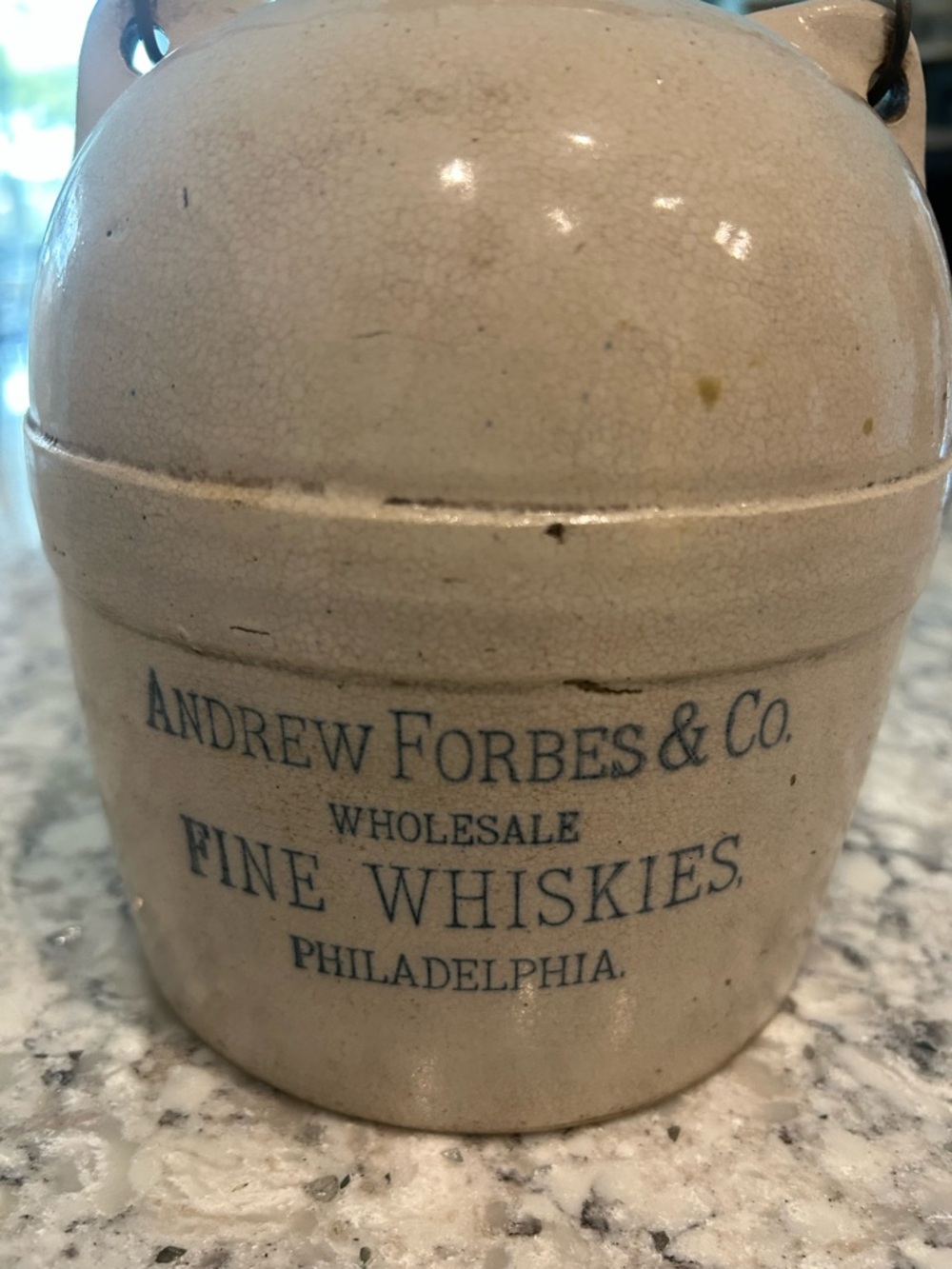 Andrew Forbes & Co. Stoneware Whiskey Crock - Cream with Black Handle